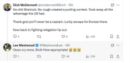 Lee Westwood claps back at a fan mocking him/@WestwoodLee